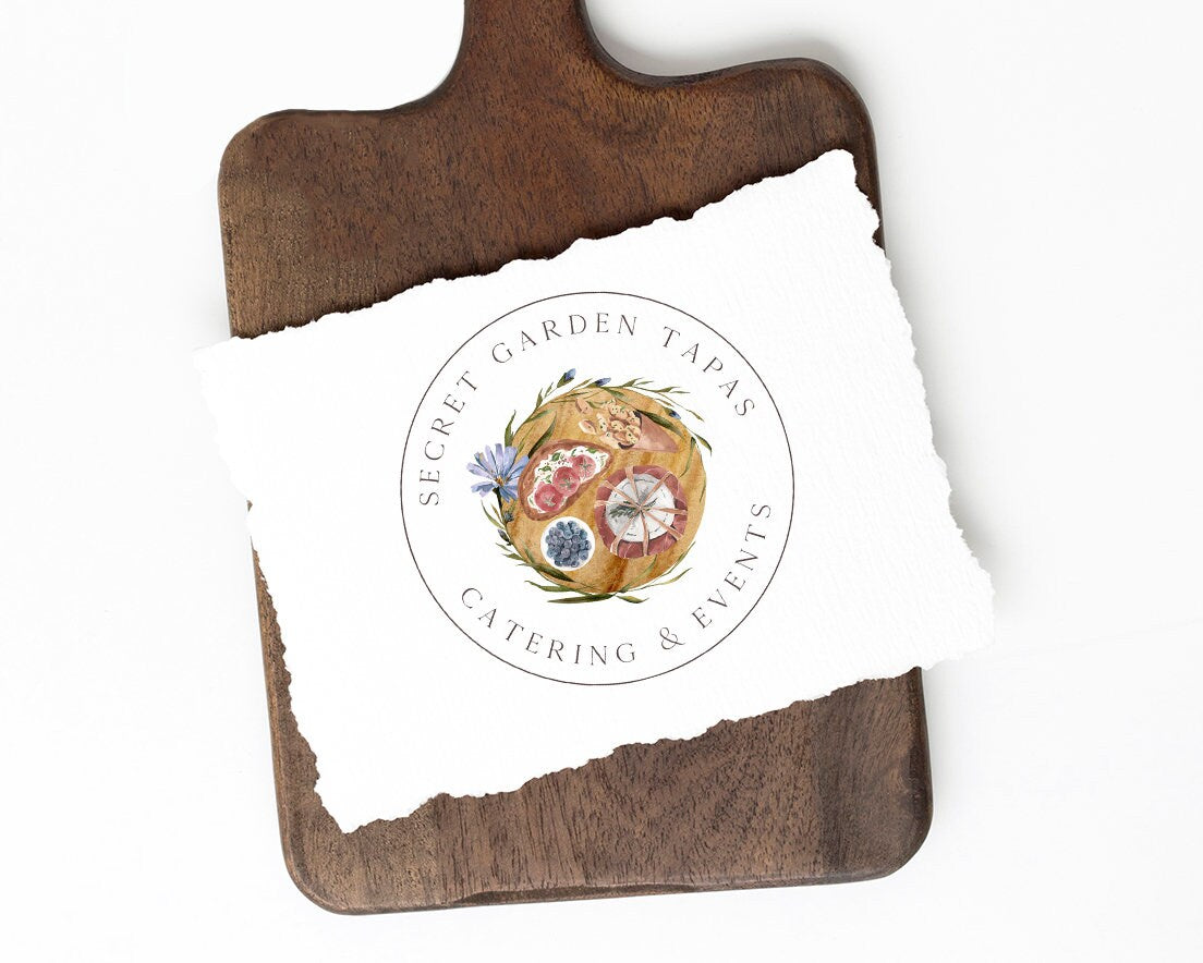 Secret Garden Tapas | Premade Logo Design | Charcuterie, Brie Cheese, Food