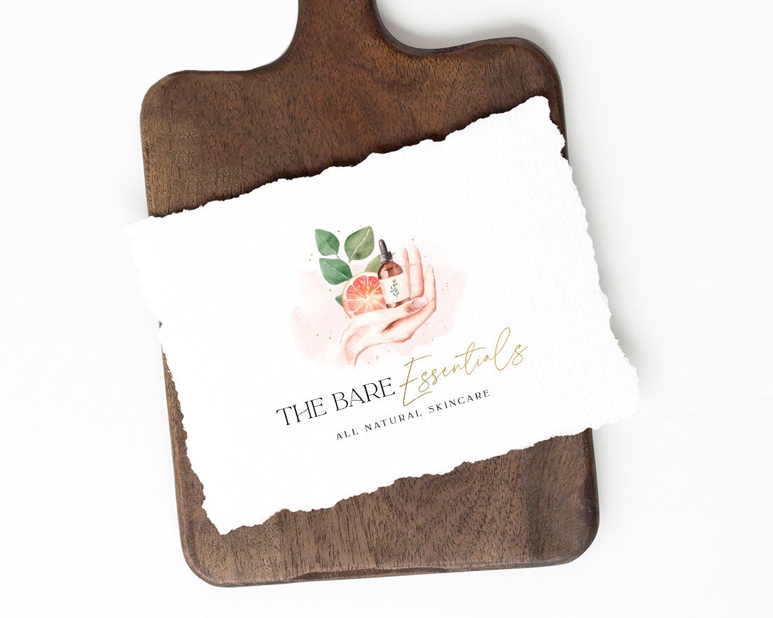 The Bare Essentials | Premade Logo Design | Hand, Orange, Eucalyptus, Skincare, Essential Oil
