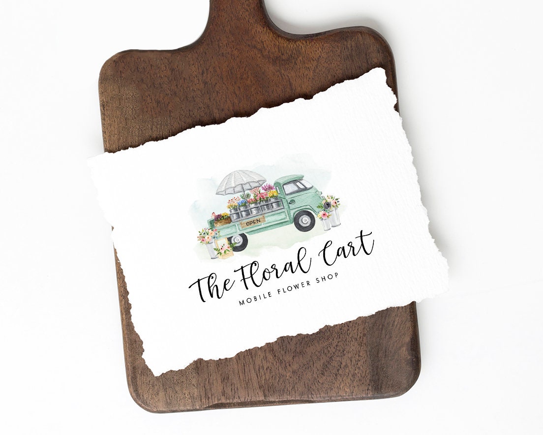 The Floral Cart | Premade Logo Design | Flower Truck, Watercolor, Florist