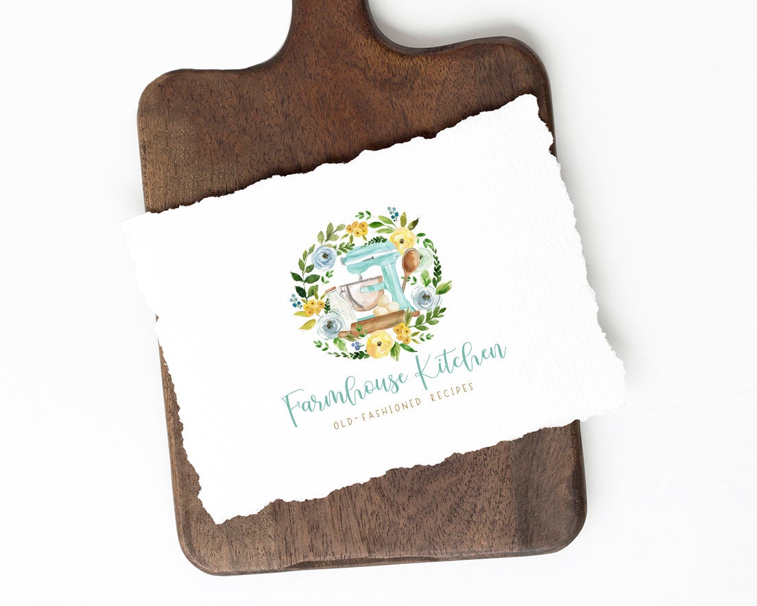 Farmhouse Kitchen | Premade Logo Design | Mixer, Bakery, Rolling Pin, Wooden Spoon