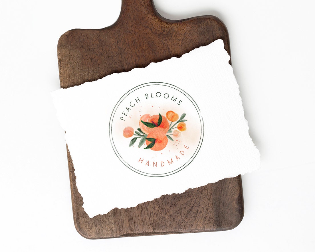 Peach Blooms | Premade Logo Design | Fruit, Watercolor Floral, Farmhouse, Round, Citrus