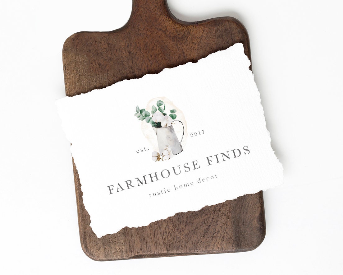 Farmhouse Finds | Premade Logo Design | Eucalyptus, Cotton, Pitcher, Jug