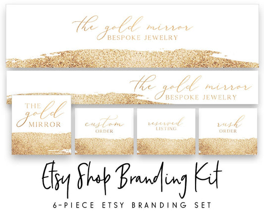 The Gold Mirror | Etsy Shop Branding Kit | Glitter, Glam, Fashion, Beauty