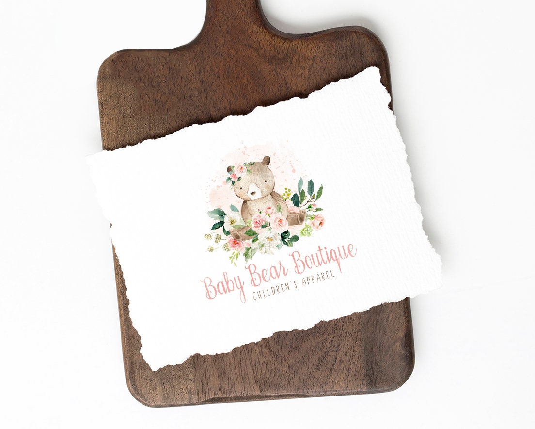 Baby Bear Boutique | Premade Logo Design | Children's, Kids, Watercolor Floral