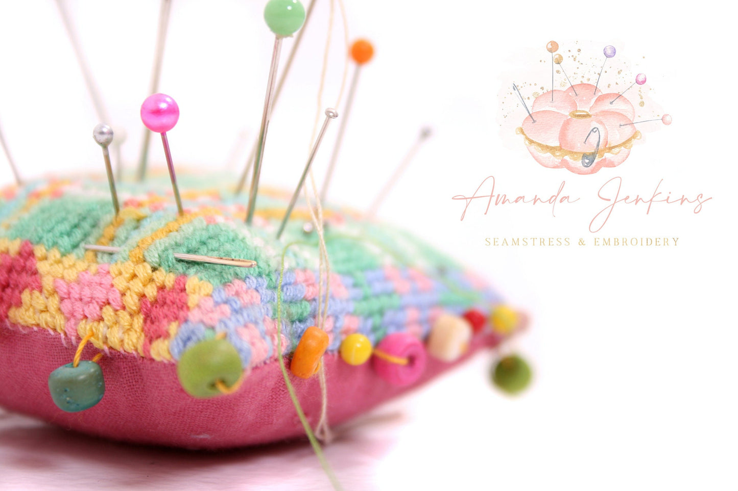 Amanda Jenkins | Premade Logo Design | Pin Cushion, Needle, Seamstress, Sewing, Embroidery