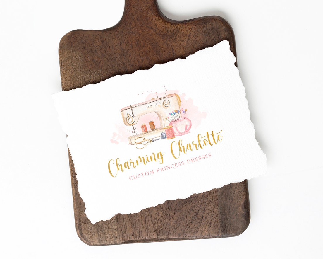 Charming Charlotte | Premade Logo Design | Sewing Machine, Spool, Thread, Needle, Scissors