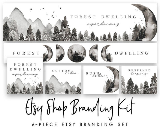 Forest Dwelling | Etsy Shop Branding Kit | Rustic, Moon, Woodland