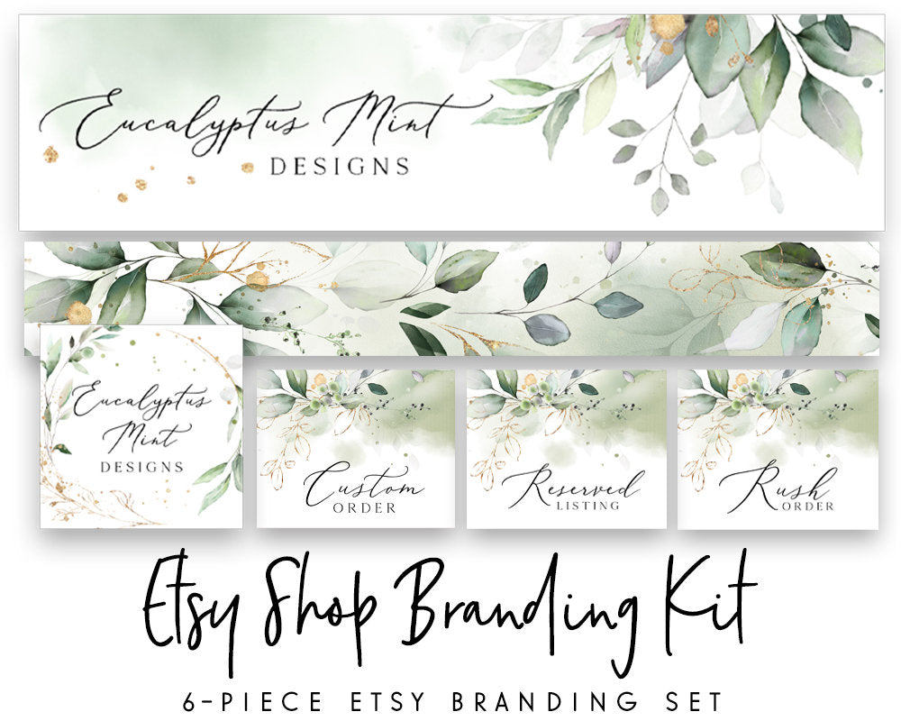 Eucalyptus Mint | Etsy Shop Branding Kit | Botanical, Watercolor, Greenery