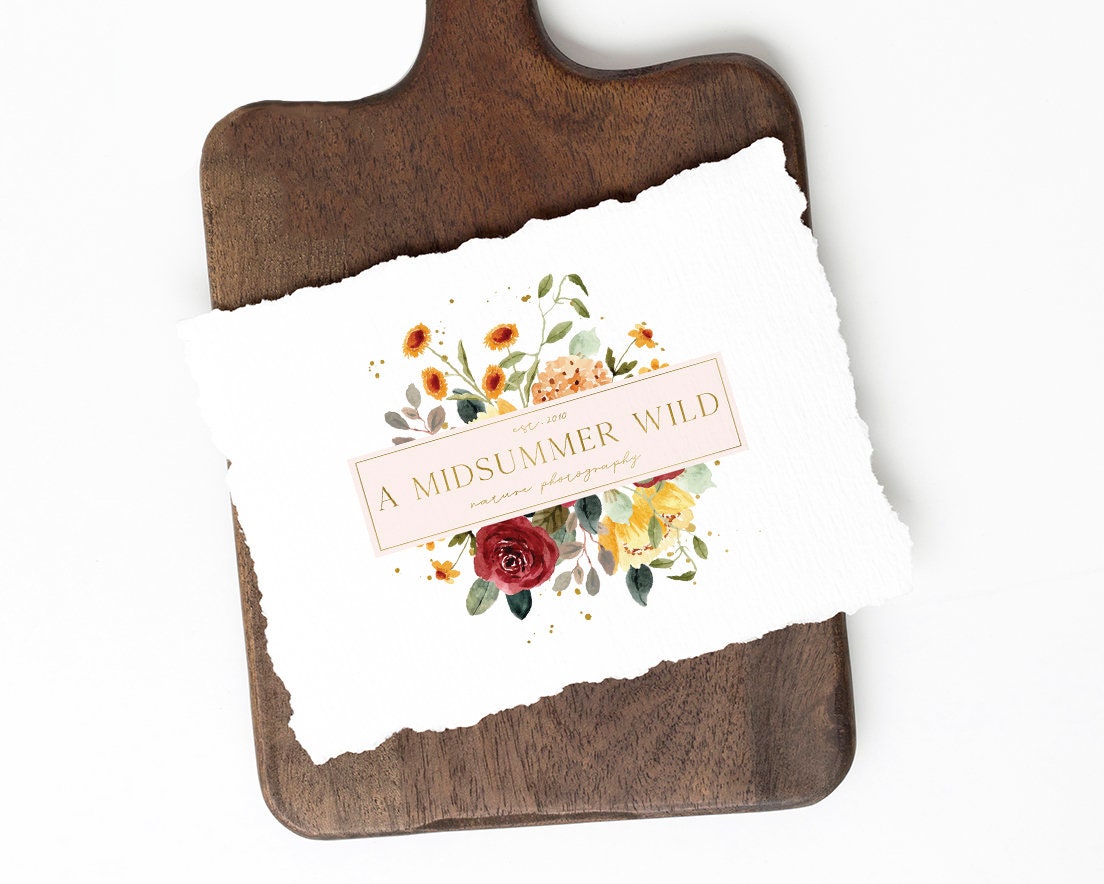 A Midsummer Wild | Premade Logo Design | Wildflower, Floral, Geometric, Gold Foil