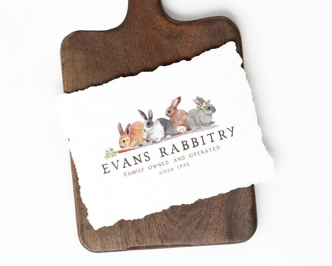 Evans Rabbitry | Premade Logo Design | Bunny Rabbit, Farm, Watercolor Animal