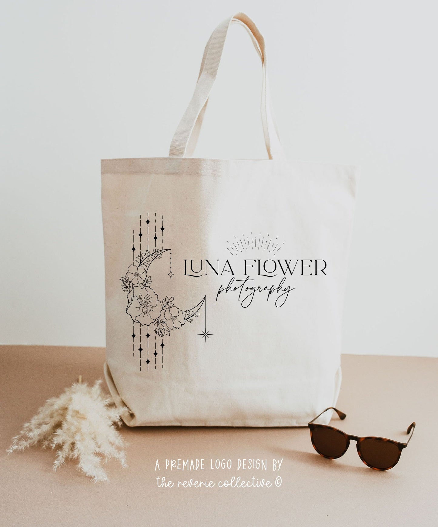 Luna Flower | Premade Logo Design | Boho, Crescent Moon, Gypsy, Line Art