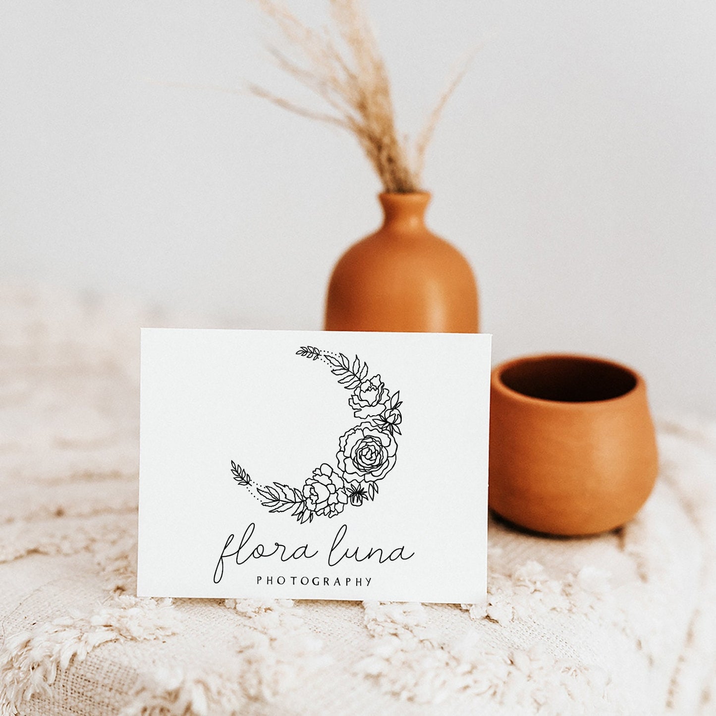Flora Luna | Premade Logo Design | Boho, Crescent Moon, Floral, Line Art