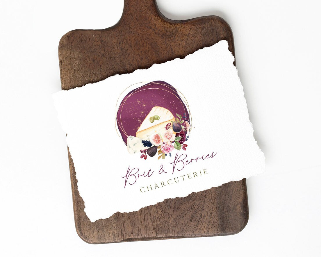 Brie & Berries | Premade Logo Design | Charcuterie, Cheese Board, Food, Herb