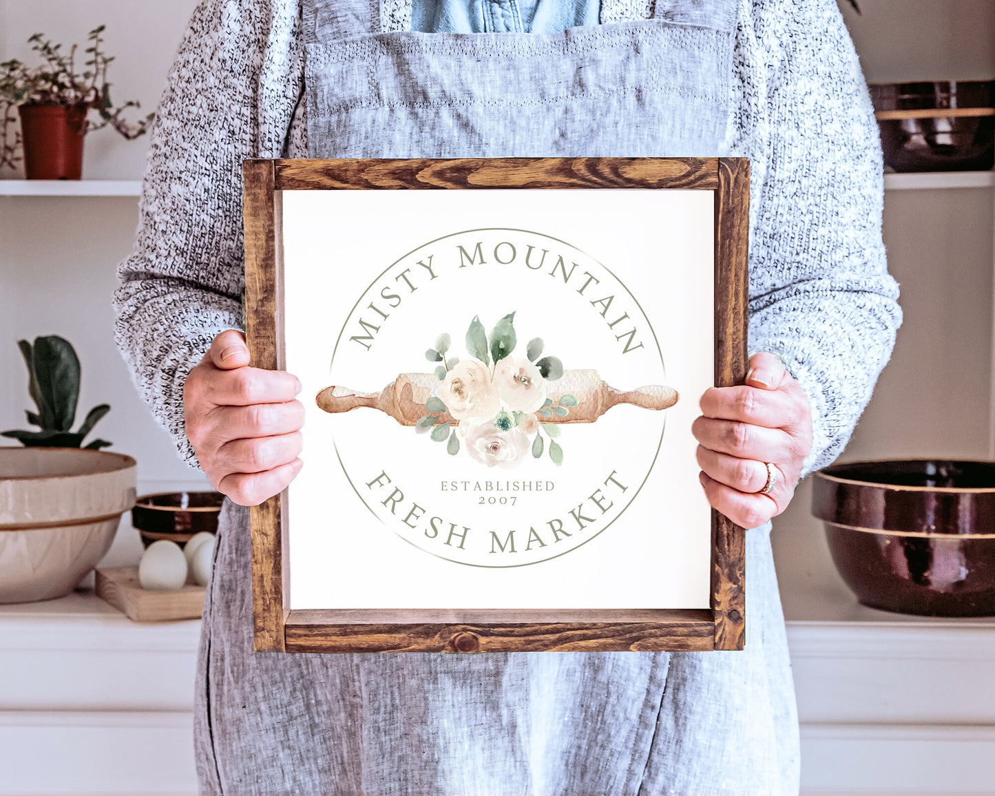 Misty Mountain | Premade Logo Design | Bakery, Rolling Pin, Watercolor Floral