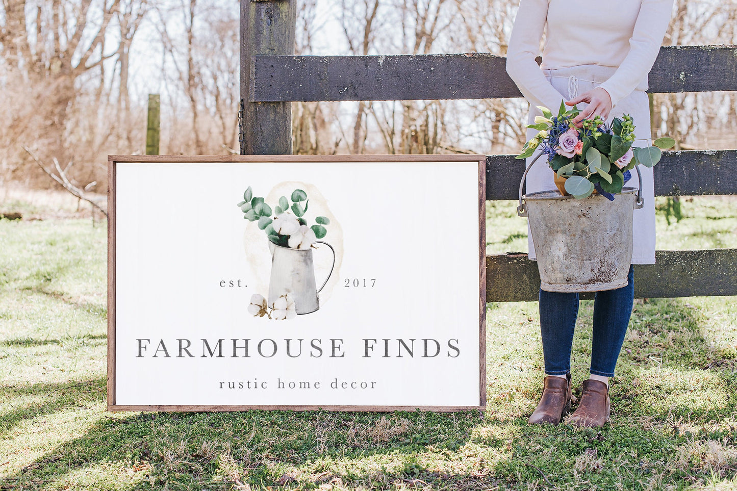 Farmhouse Finds | Premade Logo Design | Eucalyptus, Cotton, Pitcher, Jug