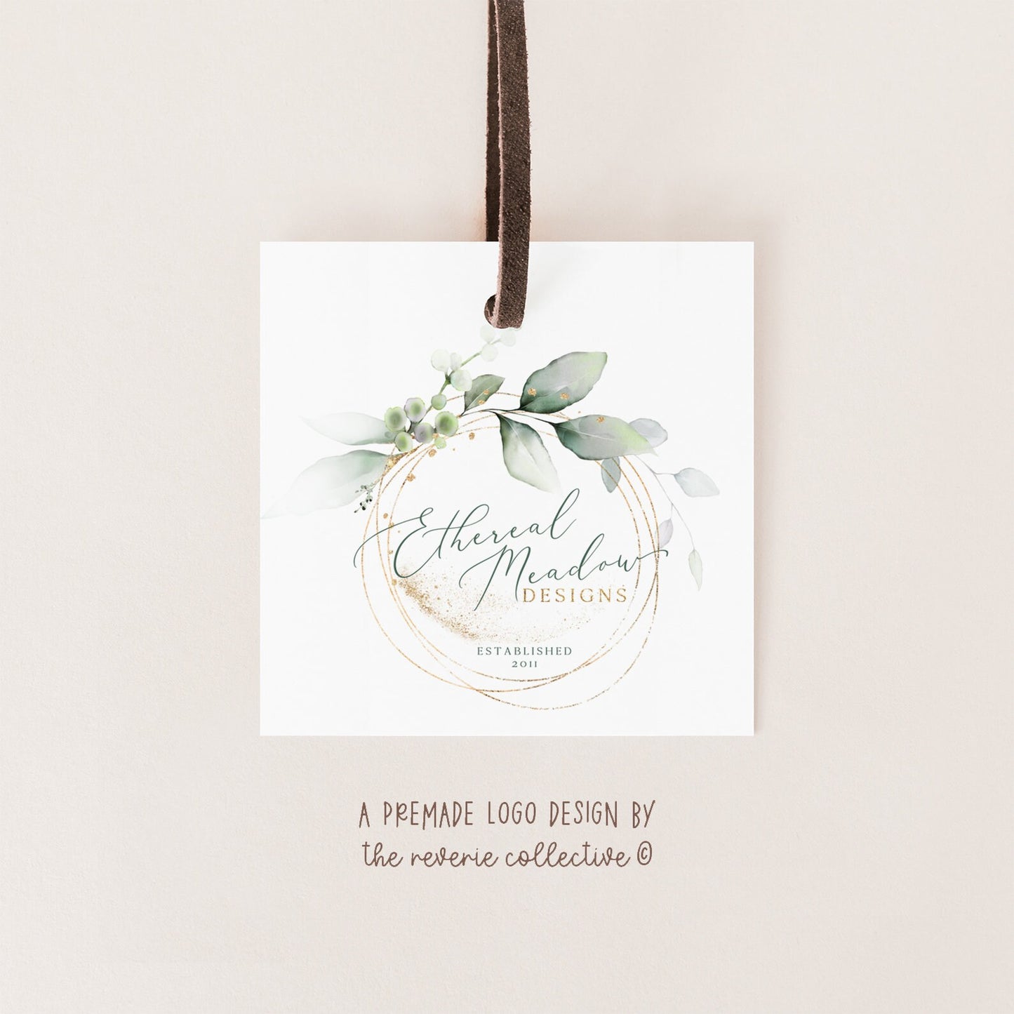 Ethereal Meadow | Premade Logo Design | Botanical, Gold Circle, Greenery, Eucalyptus