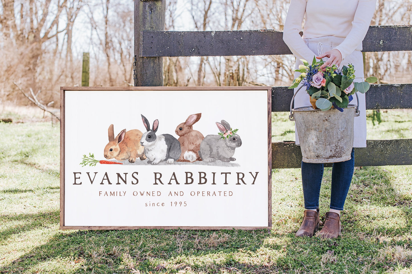 Evans Rabbitry | Premade Logo Design | Bunny Rabbit, Farm, Watercolor Animal