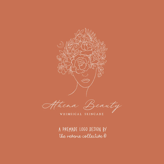 Athena Beauty | Premade Logo Design | Boho, Line Art, Floral, Greek Goddess