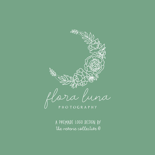 Flora Luna | Premade Logo Design | Boho, Crescent Moon, Floral, Line Art