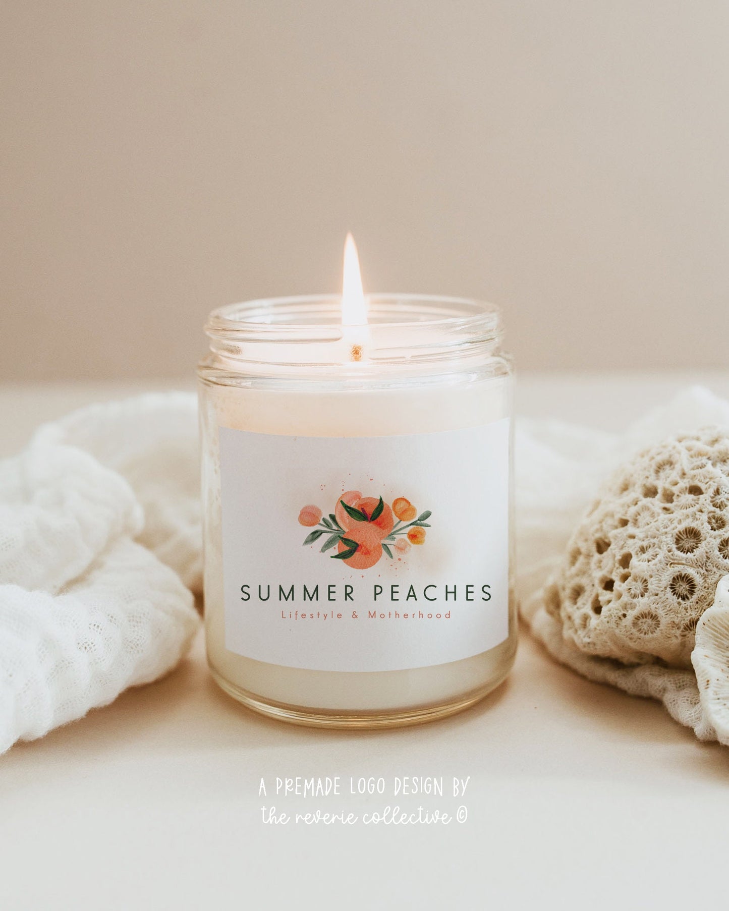 Summer Peaches | Premade Logo Design | Peach, Farmhouse, Watercolor, Citrus Fruit