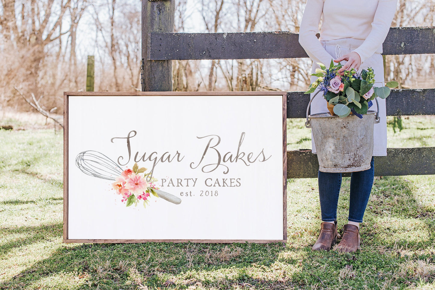 Sugar Bakes | Premade Logo Design | Whisk, Floral, Bakery, Farmhouse, Colorful