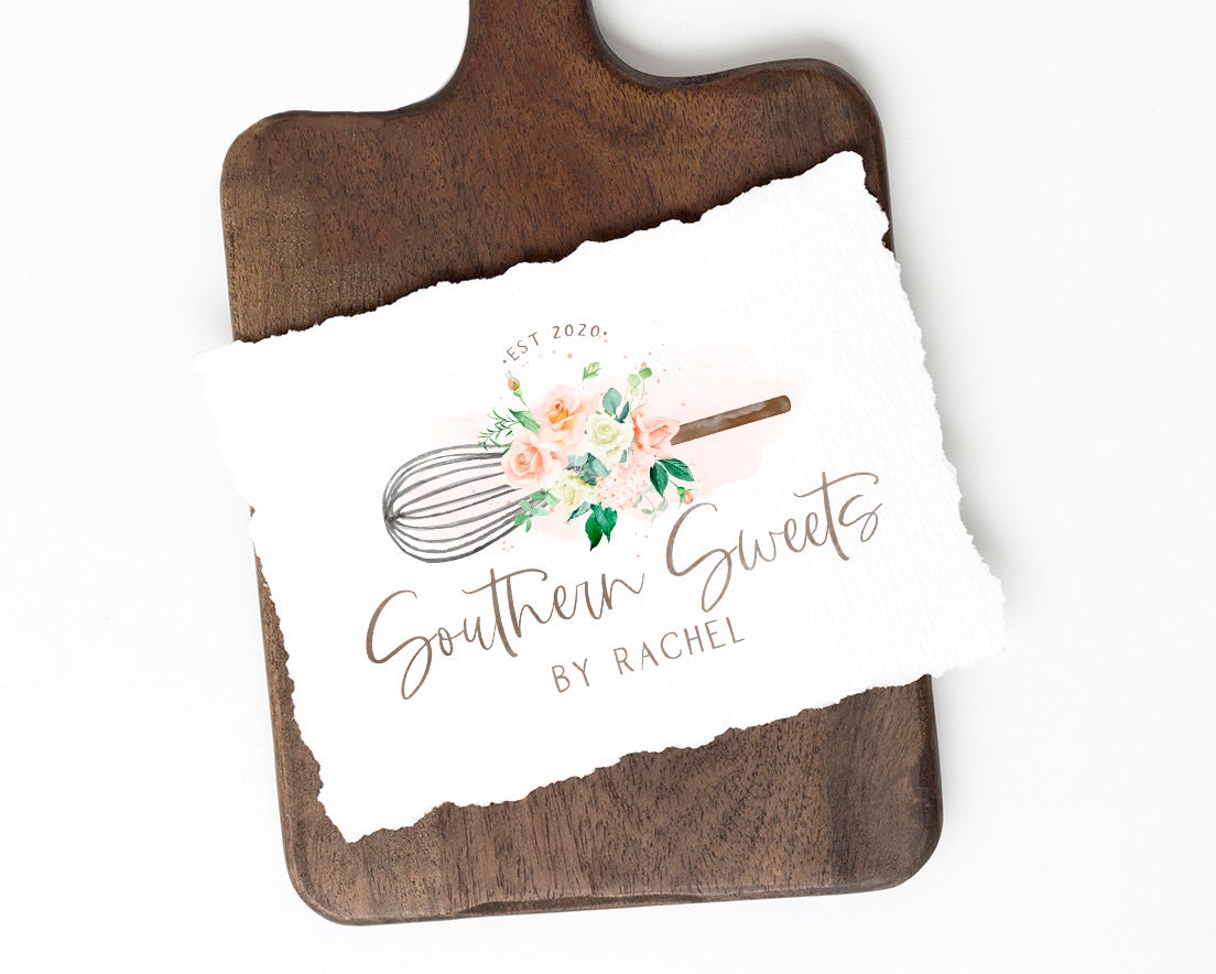 Southern Sweets | Premade Logo Design | Whisk, Roses, Floral, Feminine, Bakery