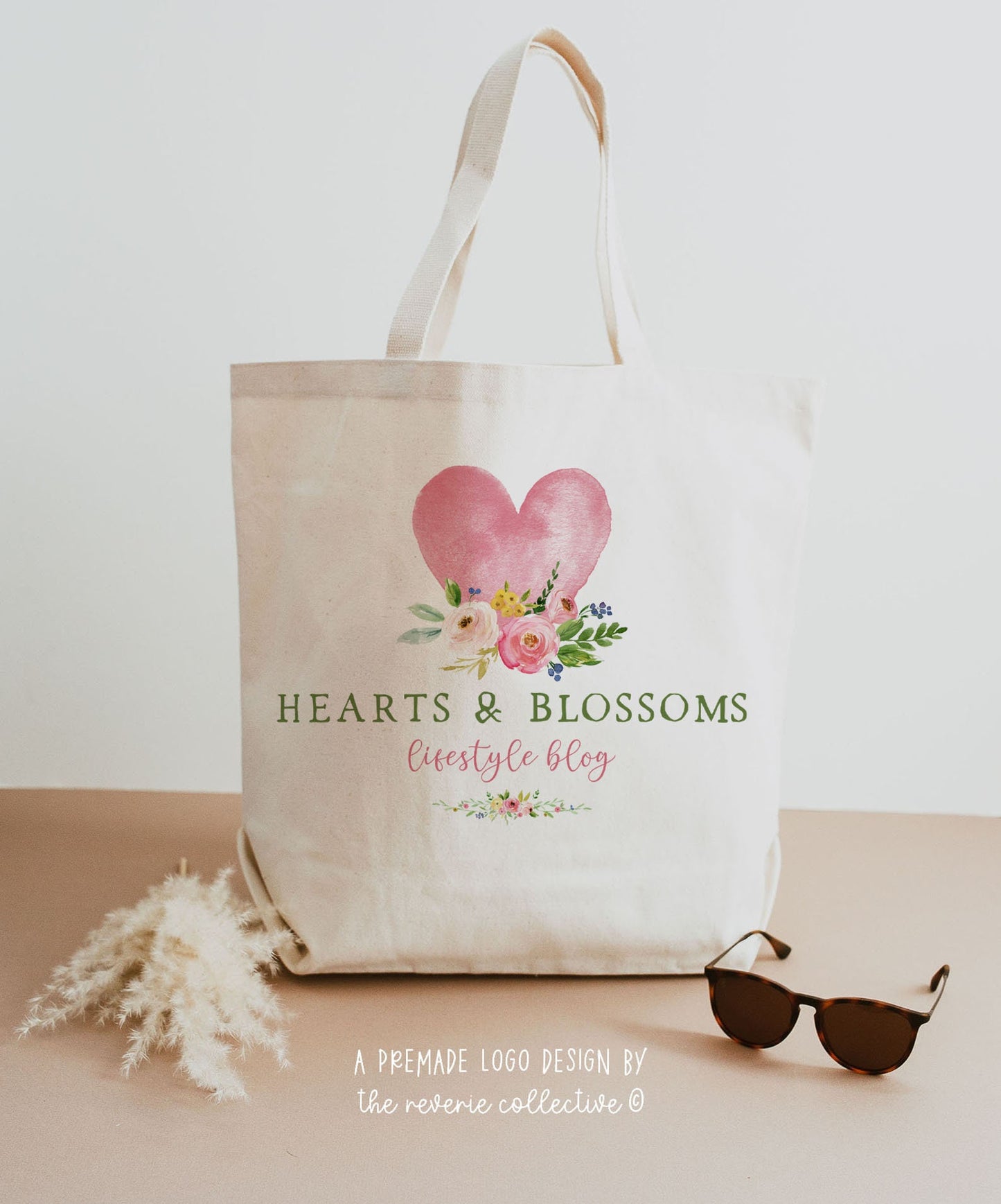 Hearts & Blossoms | Premade Logo Design | Heart, Watercolor Floral, Colorful, Preppy