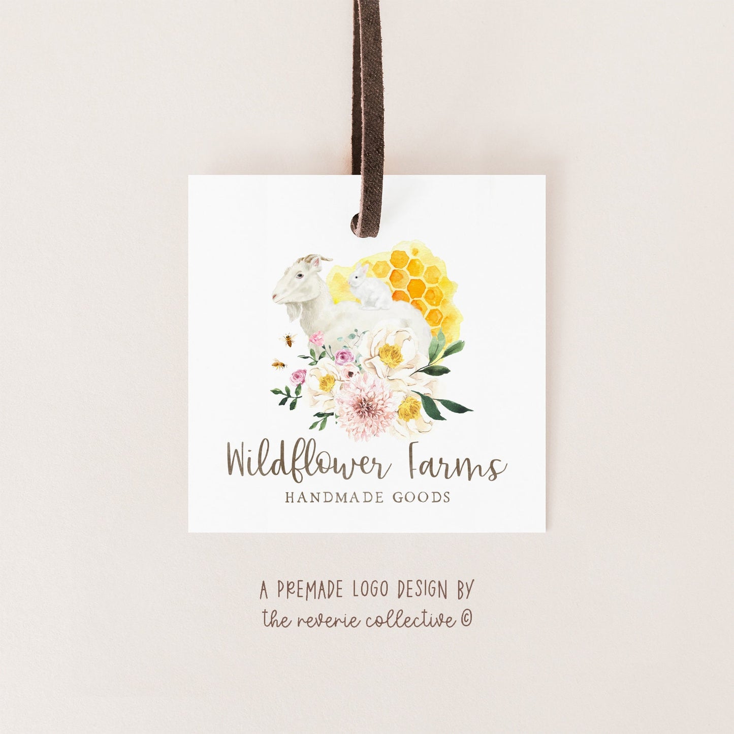 Wildflower Farms | Premade Logo Design | Goat, Bunny Rabbit, Farm, Honey Bee