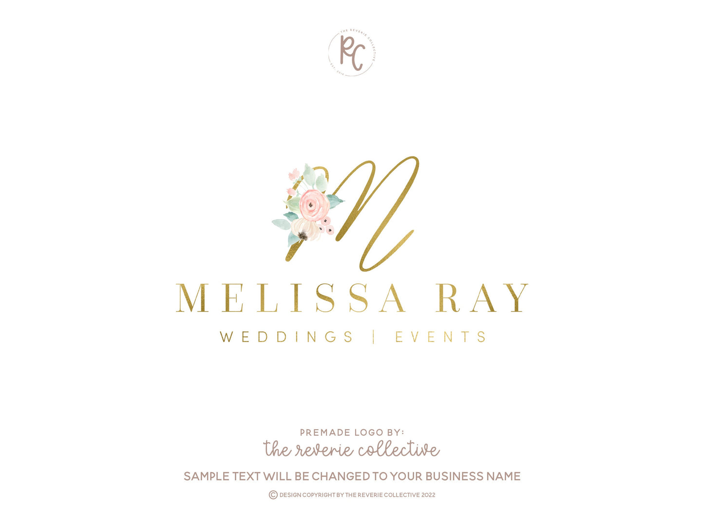 Melissa Ray | Premade Logo Design | Initial, Gold Foil, Monogram, Feminine