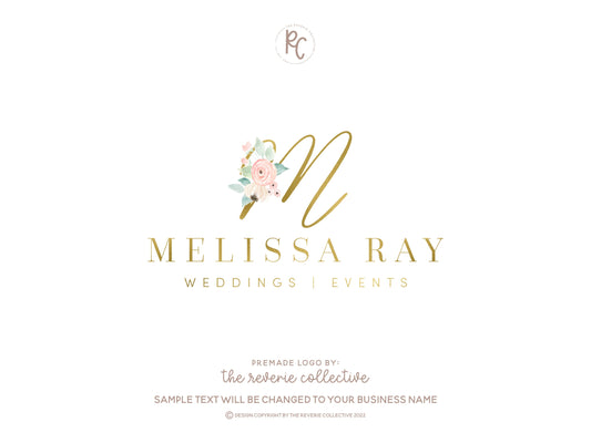 Melissa Ray | Premade Logo Design | Initial, Gold Foil, Monogram, Feminine