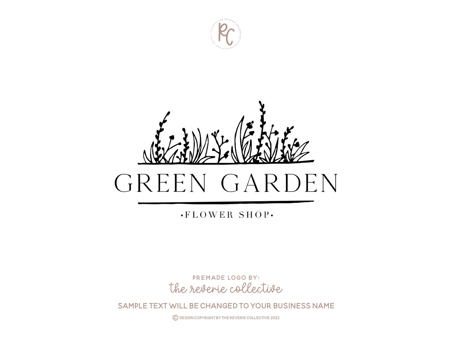 Green Garden | Premade Logo Design | Floral, Hand Drawn, Botanical, Minimal