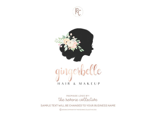 Gingerbelle | Premade Logo Design | Silhouette, Girl, Hair, Feminine, Floral, Pastel
