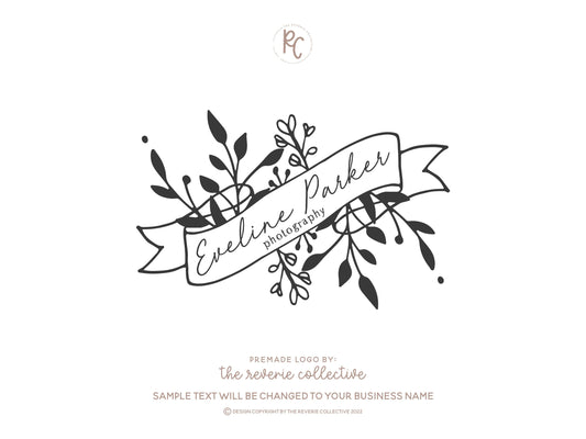 Eveline Parker | Premade Logo Design | Banner, Ribbon, Hand Drawn, Floral