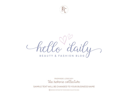 Hello Daily | Premade Logo Design | Heart, Girly, Beauty, Fashion, Blog