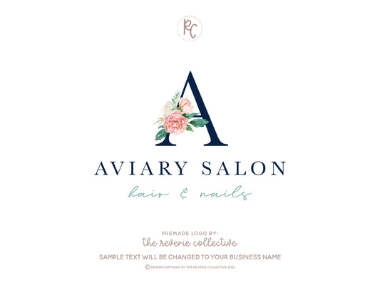 Aviary Salon | Premade Logo Design | Initial, Alphabet, Floral, Preppy, Monogram