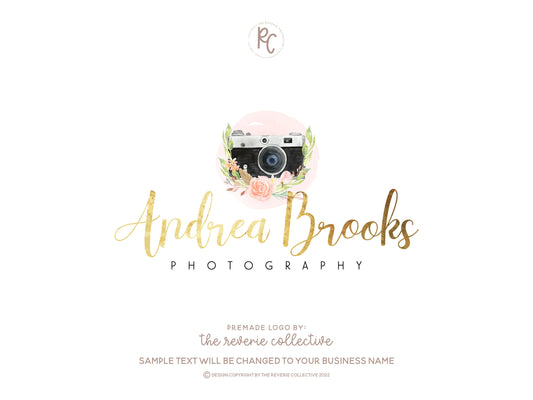 Andrea Brooks | Premade Logo Design | Camera, Gold Foil, Watercolor Floral