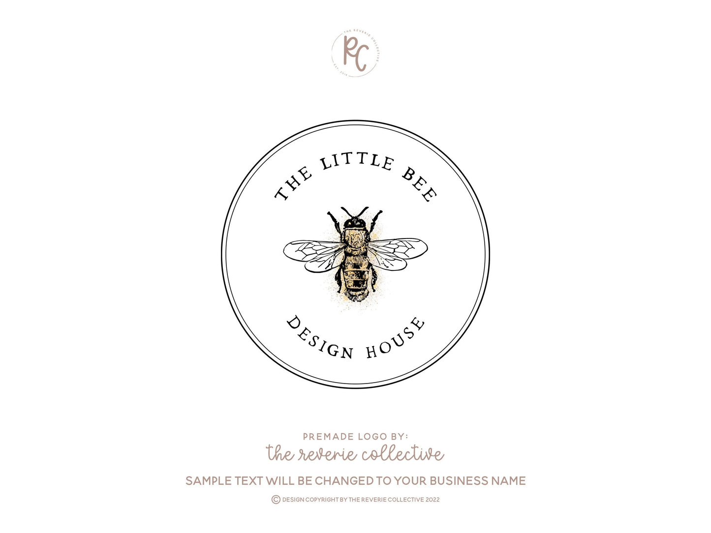 The Little Bee | Premade Logo Design | Minimal, Bee, Gold Glitter, Circle, Farmhouse