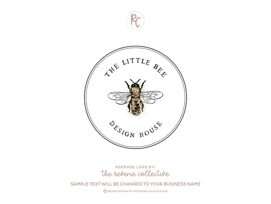 The Little Bee | Premade Logo Design | Minimal, Bee, Gold Glitter, Circle, Farmhouse