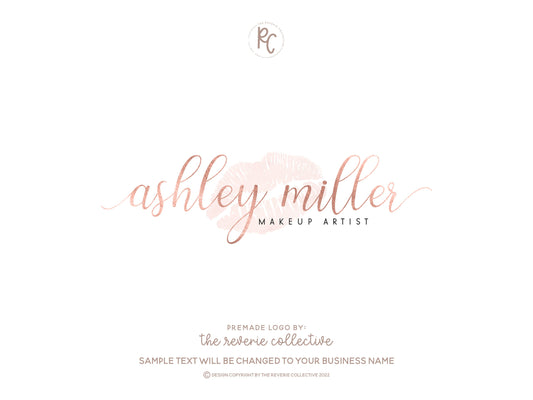 Ashley Miller | Premade Logo Design | Makeup Artist, Rose Gold, Lips, Salon