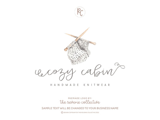 Cozy Cabin | Premade Logo Design | Knitting, Needles, Yarn, Crochet, Farmhouse