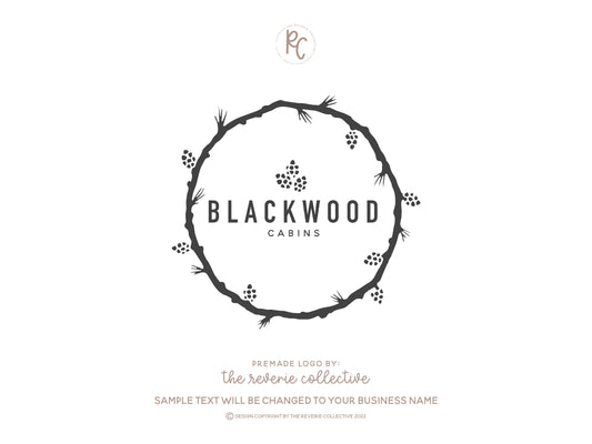 Blackwood Cabins | Premade Logo Design | Pinecones, Rustic, Branch, Wreath