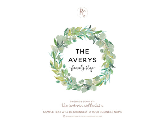 The Averys | Premade Logo Design | Greenery, Wreath, Rustic, Eucalyptus, Leaves
