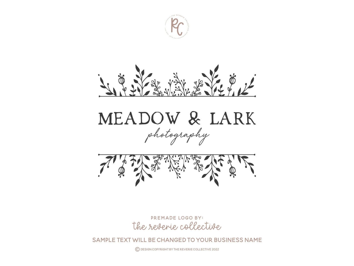 Meadow & Lark | Premade Logo Design | Rustic Floral, Hand Drawn, Botanical Frame