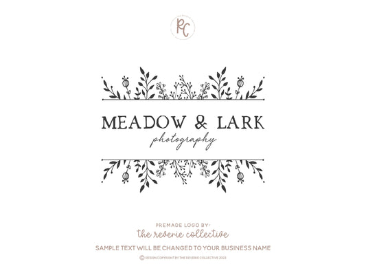 Meadow & Lark | Premade Logo Design | Rustic Floral, Hand Drawn, Botanical Frame
