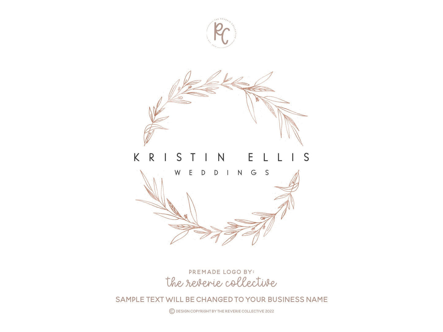 Kristin Ellis | Premade Logo Design | Rose Gold, Fine Art, Wreath, Botanical, Wedding