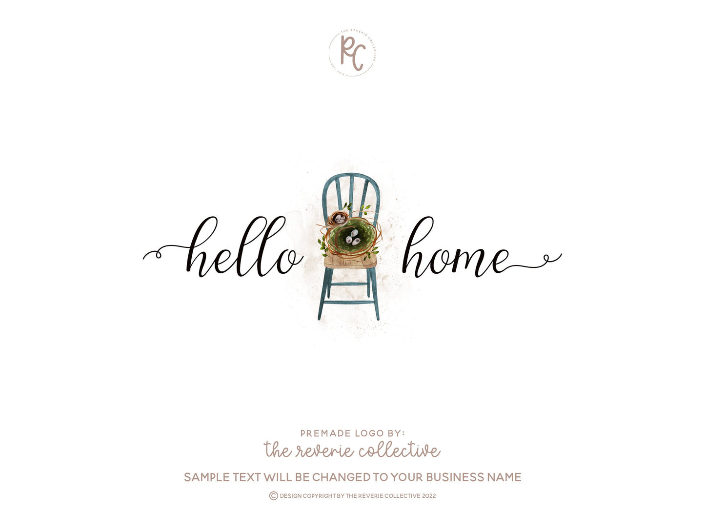 Hello Home | Premade Logo Design | Chair, Bird Nest, Farmhouse, Decor