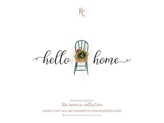 Hello Home | Premade Logo Design | Chair, Bird Nest, Farmhouse, Decor