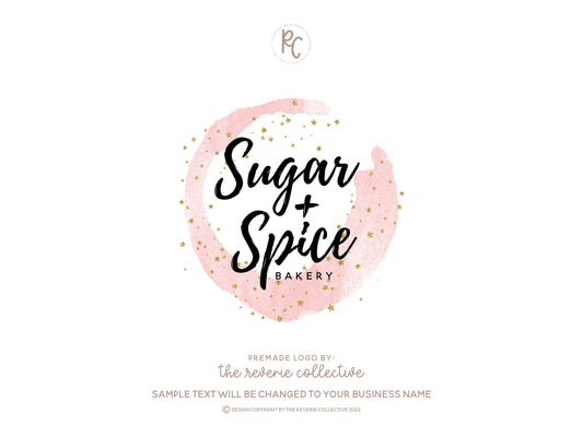 Sugar + Spice | Premade Logo Design | Watercolor, Brush Stroke, Pastel, Glitter, Stars