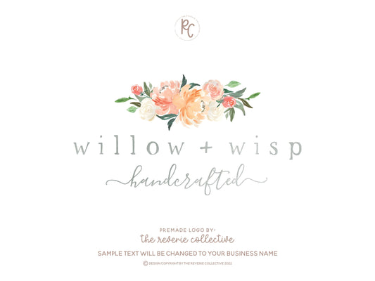Willow + Wisp | Premade Logo Design | Watercolor Floral, Farmhouse, Wildflower