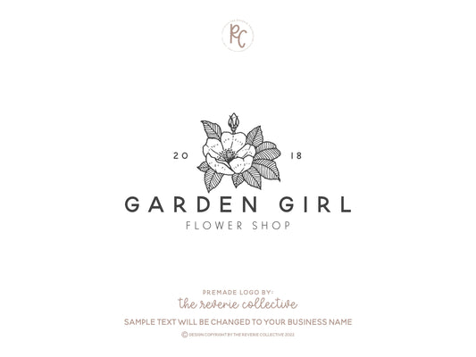 Garden Girl | Premade Logo Design | Floral, Nature, Hand Drawn, Poppy